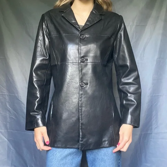 Jones New York Medium Petite Classic Vintage 90’s Black Lined Leather Jacket - Picture 1 of 8
